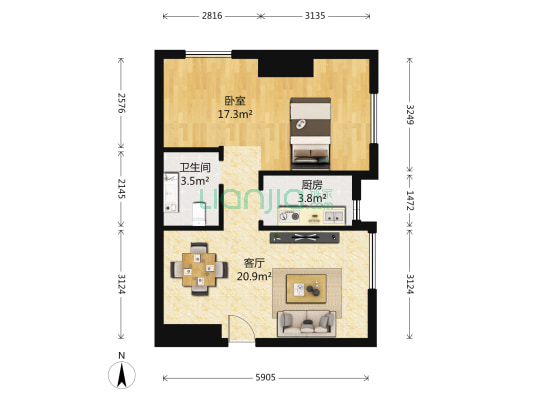 融园国际 1室1厅1卫 65平方