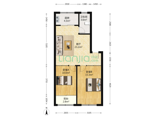 福星大厦2期 2室1厅1卫 77平方
