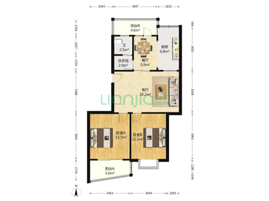 王府大街 2室2厅2卫 96平方
