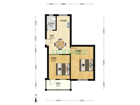 徽州大道木材厂宿舍 2室1厅1卫 58平方