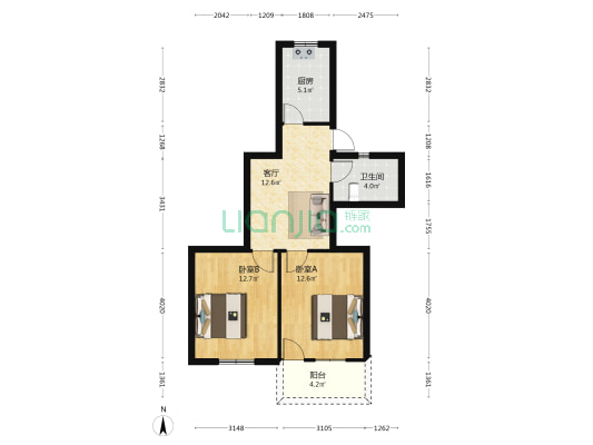 惠能花园 2室1厅1卫 60平方