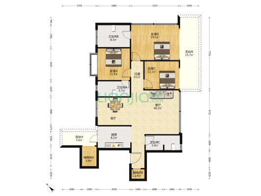 万景峰汇 3室1厅3卫 181平方