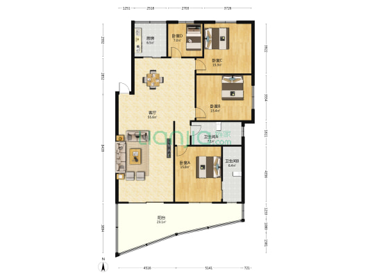 信美路14号 4室1厅2卫 123平方