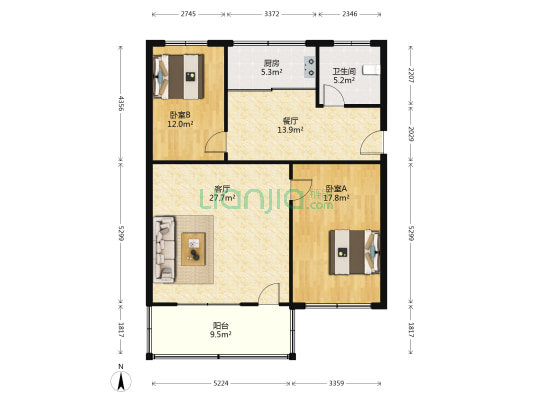 圣水庄苑 2室2厅1卫 96平方