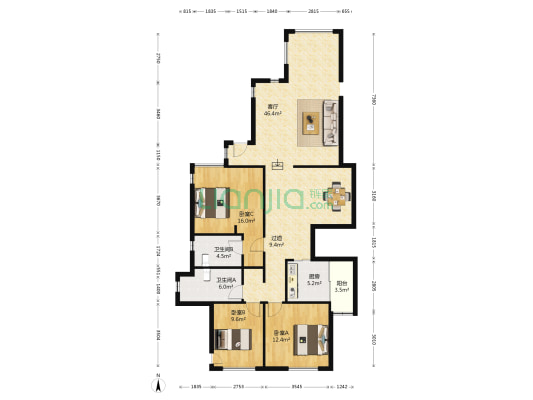 万科四季花城天竹轩 3室1厅2卫 143平方