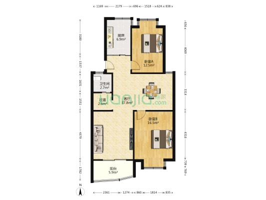 湖滨花园 2室1厅1卫 95平方