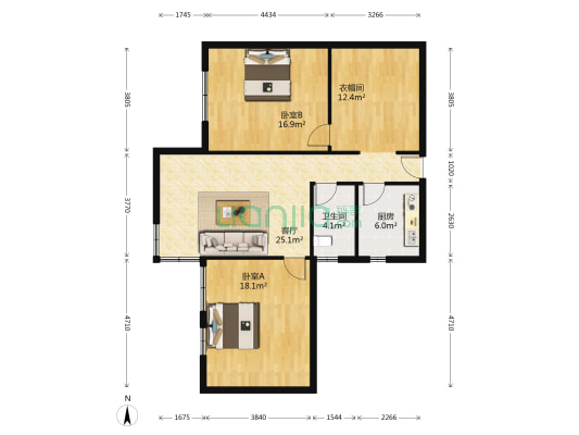 麒麟大厦 2室1厅1卫 110平方