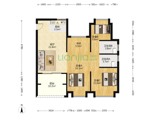 金色悦府 4室1厅2卫 118平方