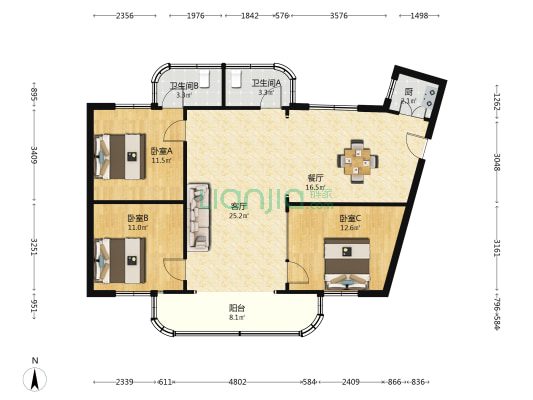 中深小区 3室2厅2卫 112平方