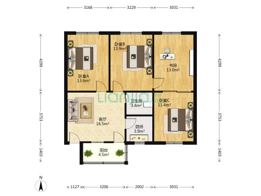 凤仙新村 4室1厅1卫 104平方