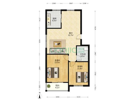 龙兴苑 2室1厅1卫 92平方