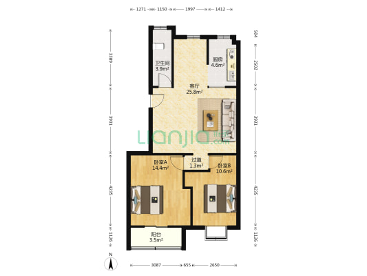 新家园 2室1厅1卫 86平方