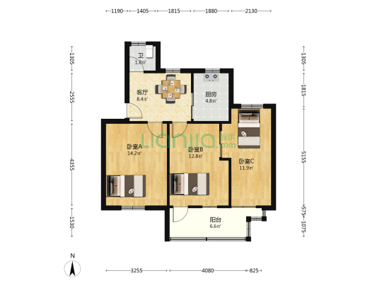 萧然东路333号 3室1厅1卫 60平方