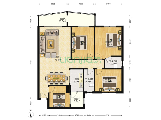 后所街新苑 4室1厅2卫 140平方