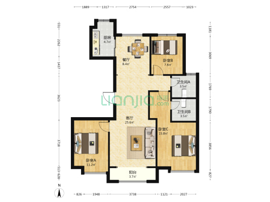公元九里上东 3室2厅2卫 121平方