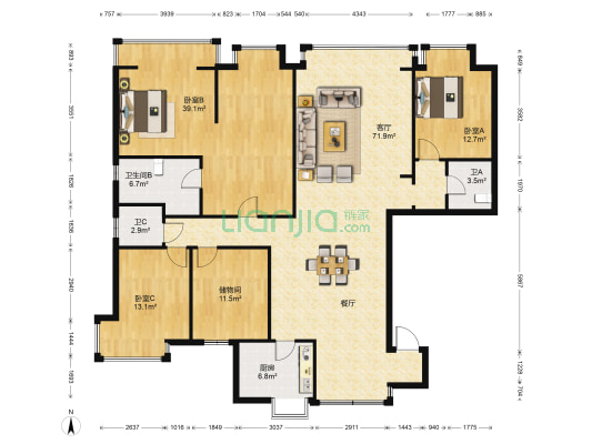 南亚风情第壹城星河苑 3室1厅3卫 210平方