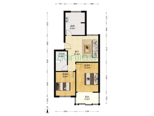 江山路西小区南区 2室1厅1卫 70平方