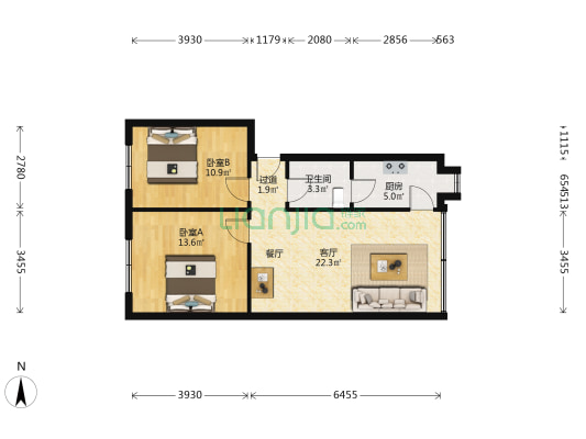 啤酒厂二生活区职工宿舍 2室1厅1卫 70平方