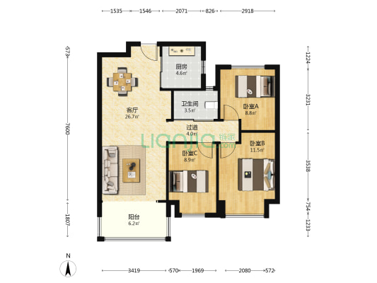 南益·名士豪庭 3室1厅1卫 93平方