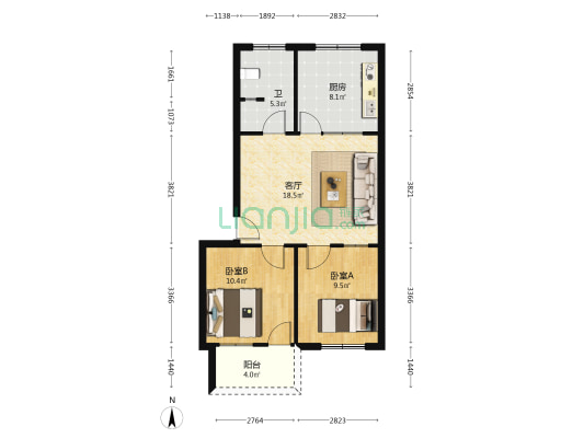 滨河路中段14号 2室1厅1卫 70平方