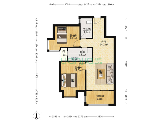 上东一号一期 2室1厅1卫 71平方