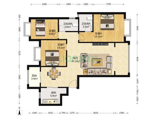 檀溪谷 3室1厅2卫 125平方