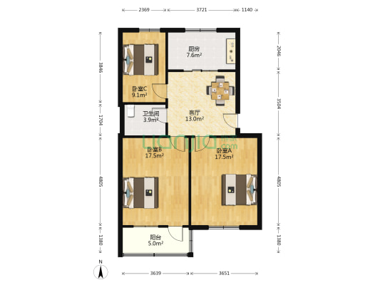 西门新村 3室1厅1卫 88平方