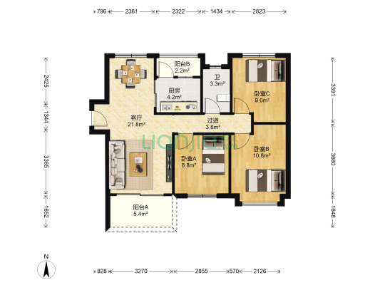 联诚智博花园 3室1厅1卫 86平方