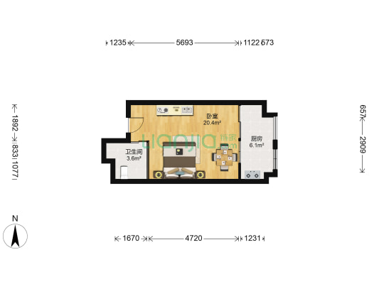 中天虹桥花园 1室0厅1卫 50平方