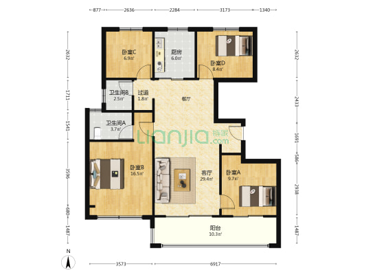 山河珑胤 4室1厅2卫 128平方