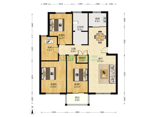 博士园 4室1厅1卫 116平方