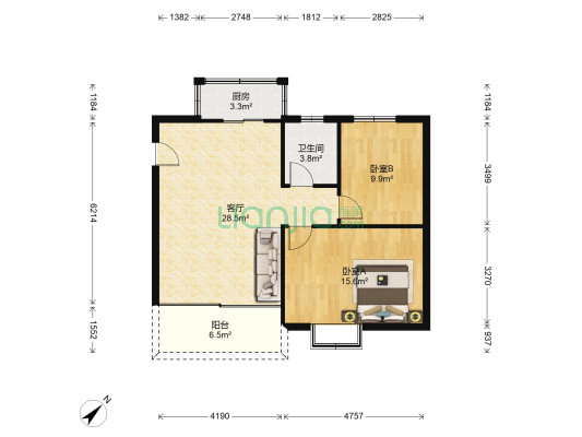金牛花苑 2室1厅1卫 76平方