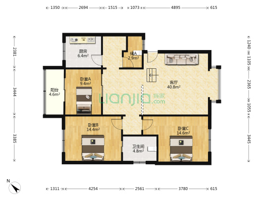 建委家属院(一环路西北段) 3室1厅1卫 117平方