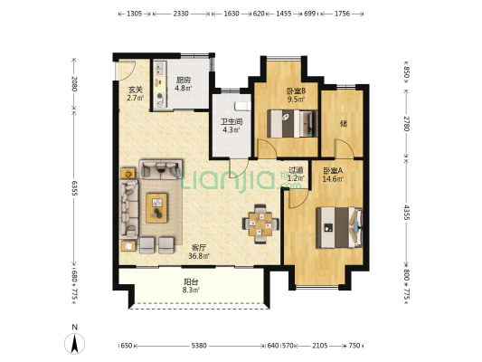 南山公园大道 2室1厅1卫 115平方