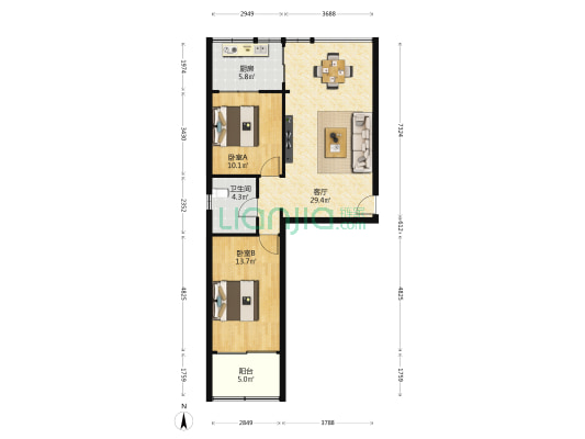 柏树苑 2室1厅1卫 89平方