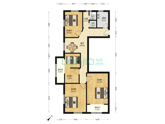 国威大厦小区 4室1厅2卫 124平方