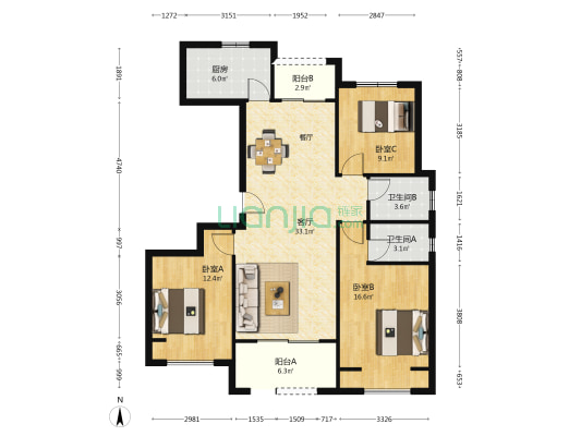 浩创梧桐印象北区 3室1厅2卫 118平方