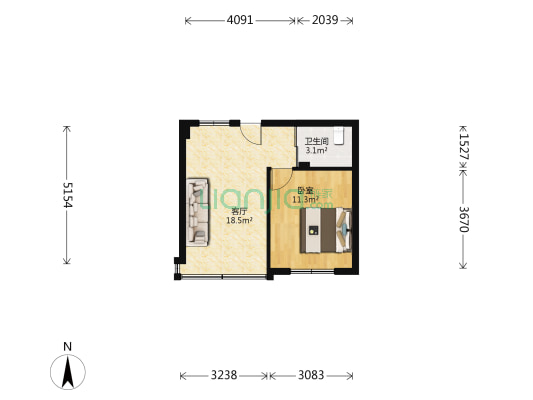康宁大楼 1室1厅1卫 43平方