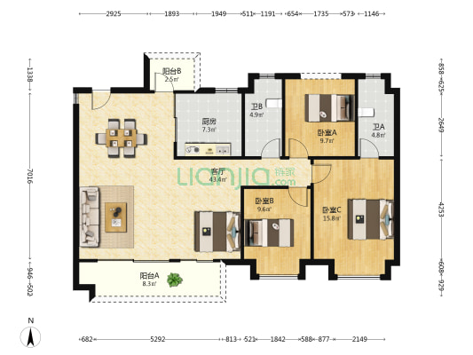 中国铁建・瀚澜湾 3室1厅2卫 128平方