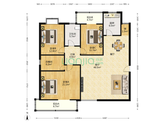融鑫路六号 3室1厅1卫 180平方
