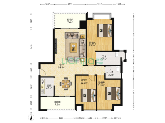 祥顺新村二期 3室1厅2卫 122平方