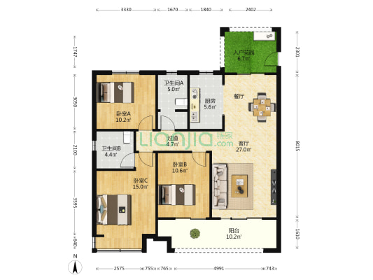 长葛知园 3室1厅2卫 128平方