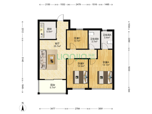 名城珑域 3室1厅2卫 96平方