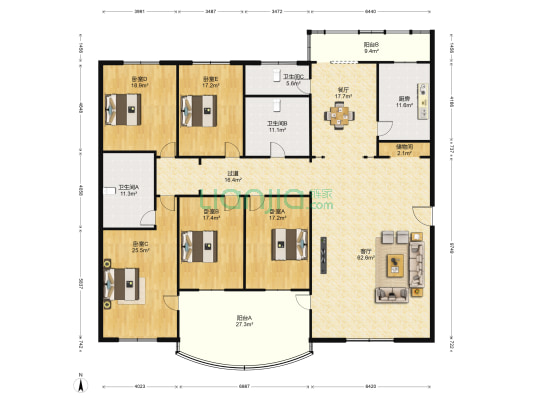 广发花园 5室2厅3卫 316平方