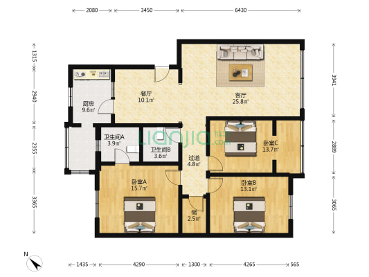 牡丹巷48号 3室2厅2卫 127平方