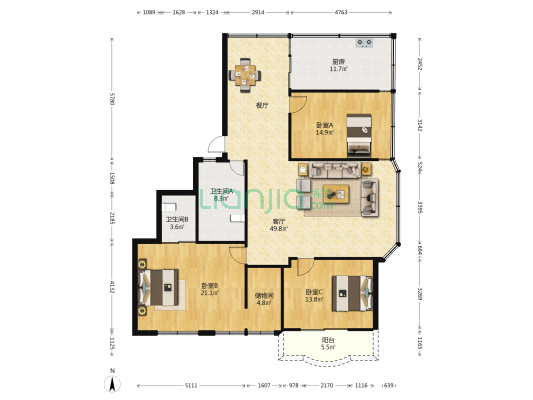 怡福楼新村 3室1厅2卫 130平方