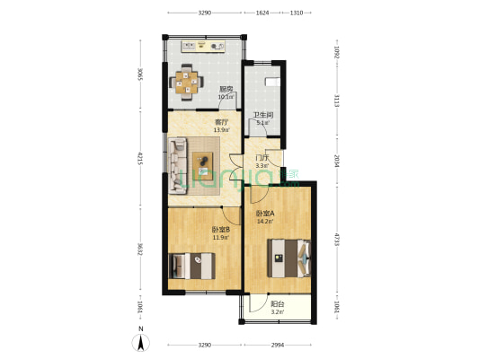广城花园 2室1厅1卫 81平方
