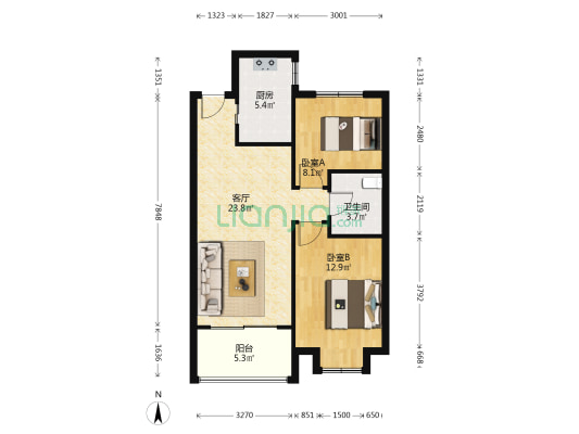 朱家洼佳源 2室1厅1卫 80平方