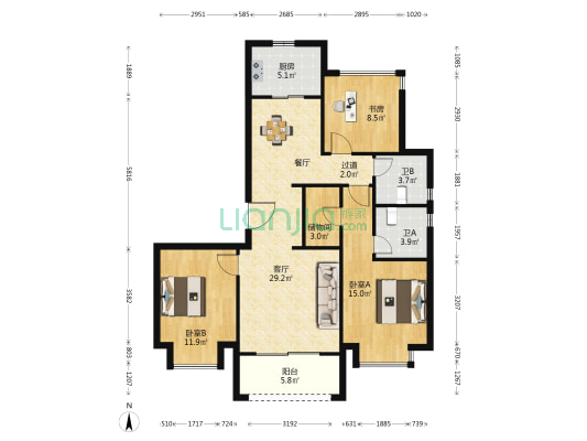 东悦府二期 3室1厅2卫 114平方
