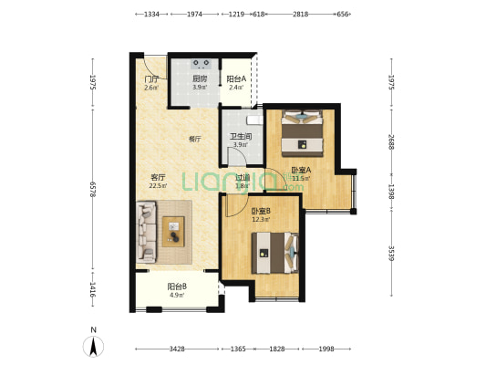 七里源 2室1厅1卫 90平方